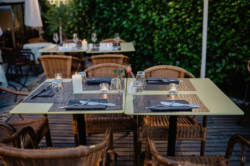 Outdoor terrace dining area with comfortable seating